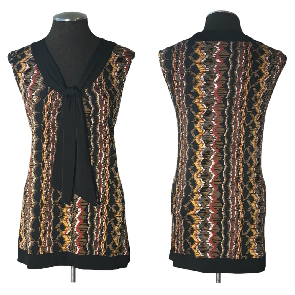 Liz & Co. – Sleeveless Knit Stretch Tie Detail Print Top – Extra Large XL